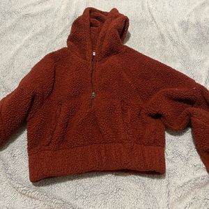 Fluffy, burnt orange, Medium, cropped quarter zip